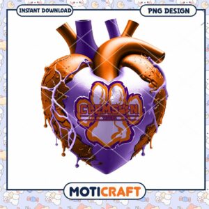 Clemson Tigers Colorful Heart PNG Digital Download Design