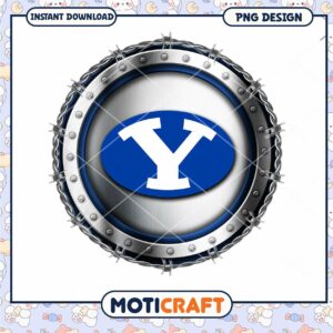 BYU Logo PNG Design with Metal Shield Background