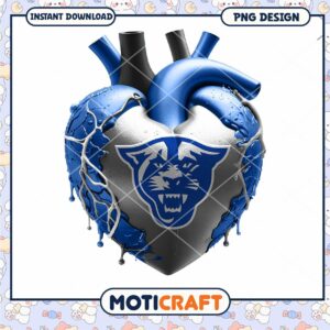 Blue Heart PNG Design with Panther Logo Downloadable Art