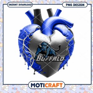 Blue Heart Graphic Design with Buffalo Logo PNG File