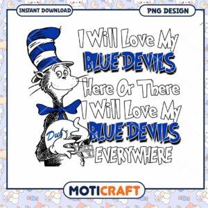Blue Devils Love Design Fun Cat PNG Instant Download