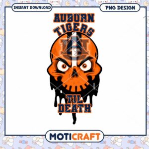 Auburn Tigers Skull Design PNG Instant Download Art