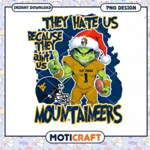 West Virginia Mountaineers Grinch Christmas PNG Design