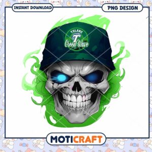 Tulane Green Wave Skull PNG Instant Download Design