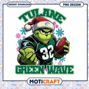 Tulane Green Wave Grinch Football PNG Instant Download