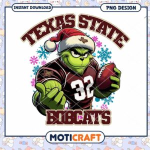 Texas State Bobcats Grinch PNG Football Design Download