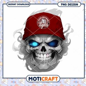 Texas Southern Tigers Skull with Cap PNG Design Download