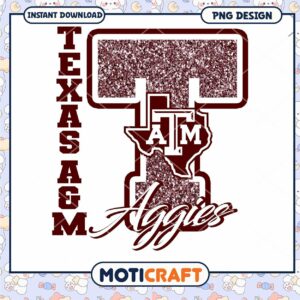 Texas A&M Aggies Glittery T Design PNG Download File