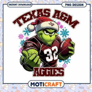 Texas A&M Aggies Grinch PNG Football Design Download