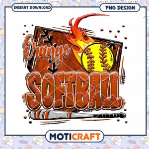 Stylish Orange Softball Design PNG for Instant Download