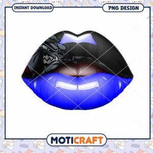 Stylish Black and Blue Lip Design PNG Instant Download