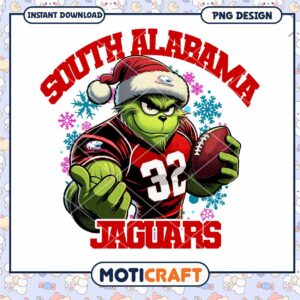South Alabama Jaguars Grinch PNG Sports Design Download