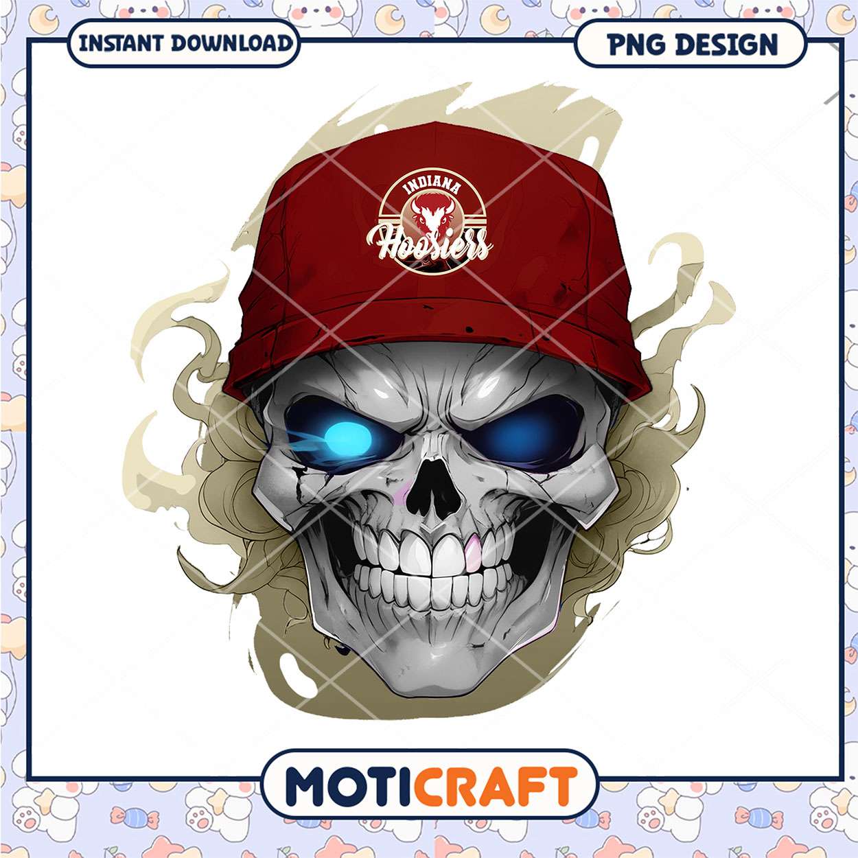 Skull Design with Indiana Hoosiers Cap PNG Download Skull Design with Indiana Hoosiers Cap PNG Download