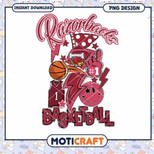 Razorbacks Basketball PNG Design for Instant Download