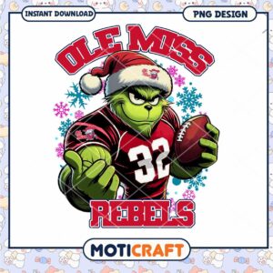 Ole Miss Rebels Grinch Football PNG Instant Download Art