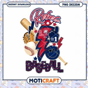 Ole Miss Rebels Baseball PNG Design for Instant Download