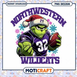 Northwestern Wildcats Holiday Grinch Football PNG Design