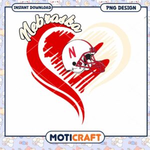 Nebraska Heart Football Helmet PNG Instant Download Design