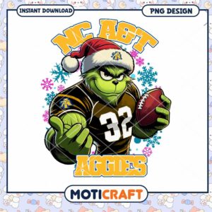 NC A&T Aggies Christmas Grinch Football PNG Design