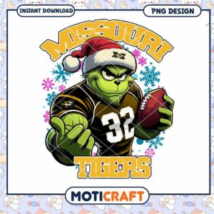 Missouri Tigers Grinch Football PNG for Instant Download