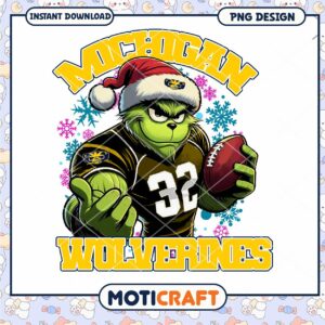 Michigan Wolverines Grinch Football PNG Design Download