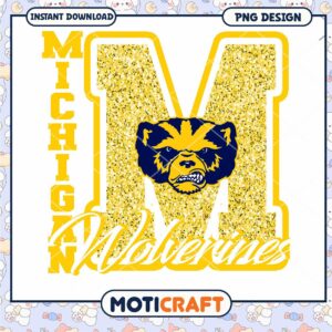Michigan Wolverines Glitter M PNG Instant Download Design