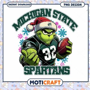Michigan State Spartans Grinch Football PNG Design