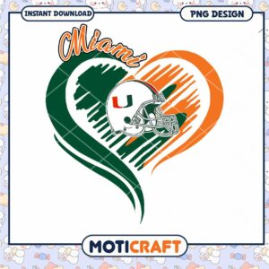Miami Football Heart Design PNG Instant Download Image