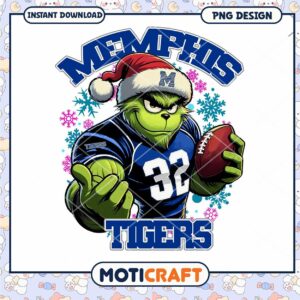 Memphis Tigers Grinch Christmas Football PNG Design