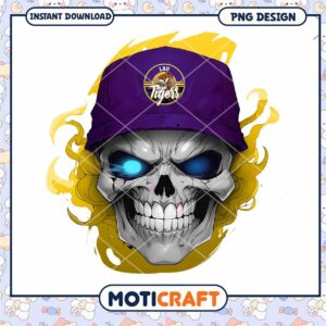 LSU Tigers Skull PNG Design Instant Download Art