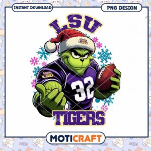 LSU Tigers Holiday Grinch PNG Football Design Download