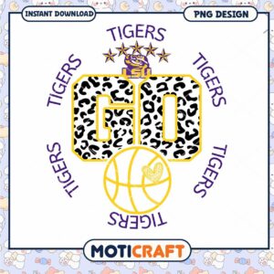 LSU Tigers Basketball Go Leopard Print PNG Design