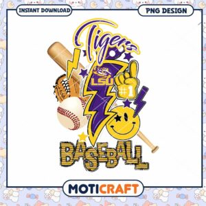 LSU Tigers Baseball PNG Design for Instant Download