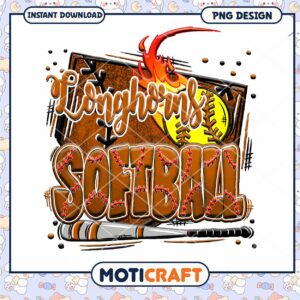 Longhorns Softball PNG Design for Instant Download