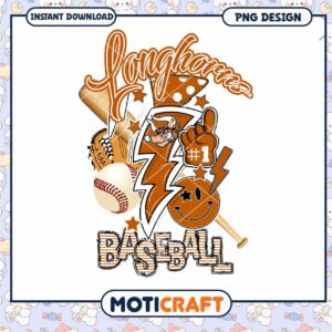 Longhorns Baseball PNG Design for Instant Download Art