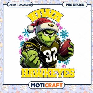 Iowa Hawkeyes Grinch Football PNG Instant Download Design