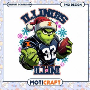 Illinois Football Grinch PNG Holiday Design Download