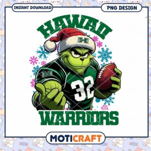 Hawaii Warriors Grinch Football PNG Instant Download Design