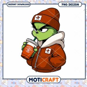 Grumpy Green Character Winter Coffee PNG Download Design