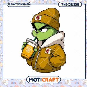 Grumpy Green Character Enjoying Coffee PNG Design Download