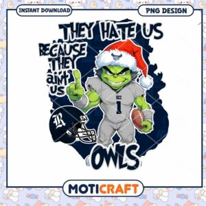 Grinch Themed Rice Owls Football PNG Design Download