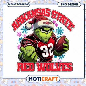 Grinch Themed Arkansas State Red Wolves PNG Design Download