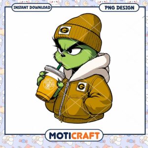 Grinch Style PNG Design with Coffee and Hoodie Fashion