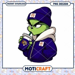Grinch Inspired PNG with Drink and Stylish Jacket Design