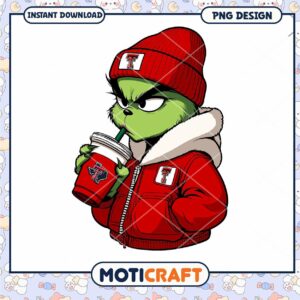 Grinch in Red Jacket PNG Design for Instant Download