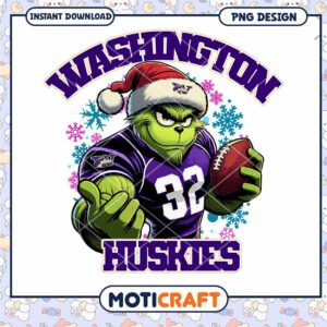 Grinch Football Design for Washington Huskies Fans PNG