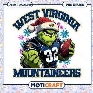 Grinch Football Design for West Virginia Mountaineers PNG