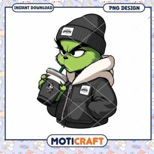 Grinch Drinking Coffee PNG Digital Art Instant Download