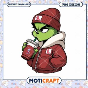 Grinch Character PNG with Coffee Mug and Hoodie Design