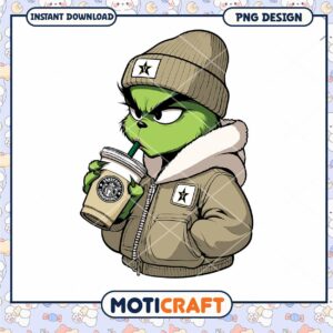 Grinch Character PNG Coffee Design for Instant Download